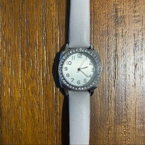 Watch with Gray Band and Rhinestone Accent on Face